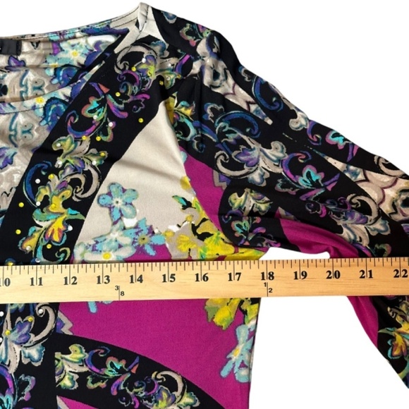 Style&Co Shift Dress Boat neckline Bell Sleeve Stretch Sz Small Floral Disco - Picture 13 of 16